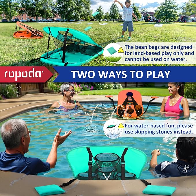 ropoda Pool Cornhole Board Set, 3ft x 2ft Corn Hole Games for Adults, Cornhole Set Floating, Pool Games for Adults, Water and Land Dual-Purpose, Easy Setup, Beach Toys for Family(Orange and Green)