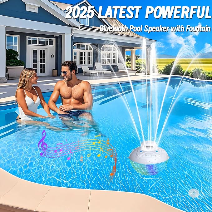 KingSom 3 in 1 Bluetooth Pool Speaker with Pool Fountain Light, Floating Pool Speaker for Pool, IP68 Waterproof Hot Tub Speakers, Loud Sound, BT5.4,24H Playtime Pool Water Fountain, White