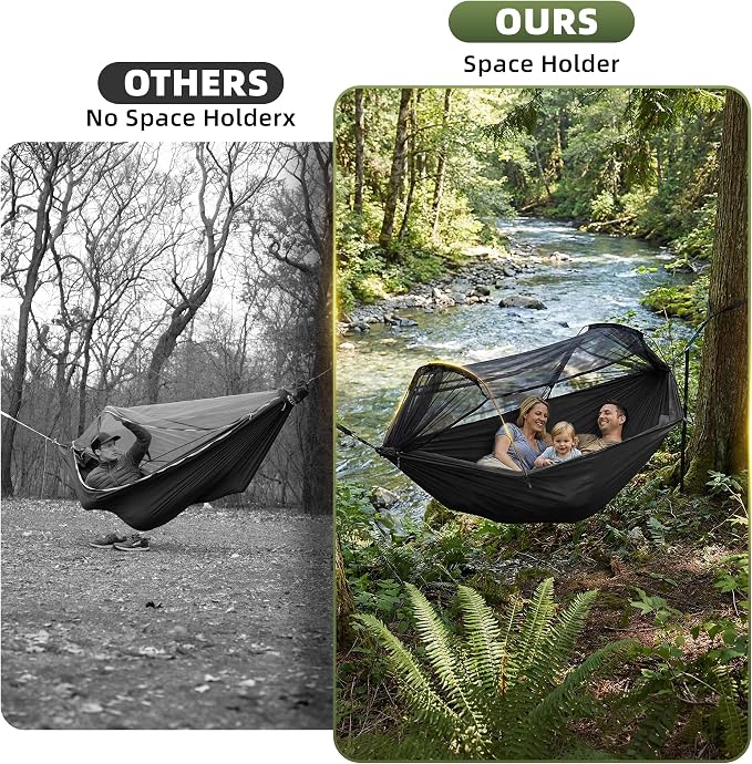 Lulladle Camping Hammock - 600lbs Capacity Portable Hammock with 2 Tree Straps and with Mosquito Net,Nylon Hanging Hammock Easy Setup and Pack for Outdoors Camping,Backpacking,Hiking - Double/Single