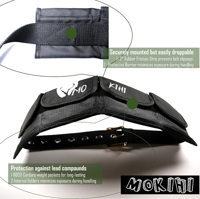 Pro Scuba Diving Weight Belt with 4 Pockets, Quick Release Buckle, Adjustable Waist 115cm, Lead Protection, Heavy-Duty for Scuba, Freediving, Spearfishing