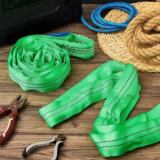 Fabbay 4 Pcs 8.2 Feet Heavy Duty Polyester Endless Loop Round Lift Slings Lifting Straps for Hoist Towing Moving Furniture Rigging Equipment, 5300 LB Vertical 4200 LB Choker 10600 LBs Basket(Green)