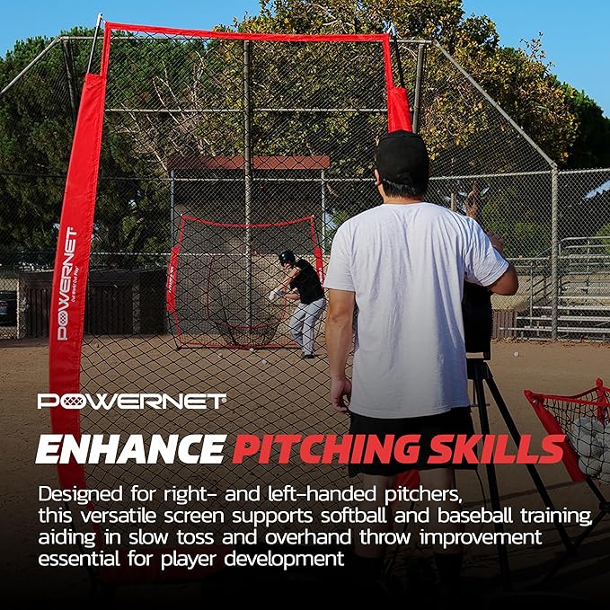 PowerNet Baseball Training Equipment Baseball Net, Portable Softball Batting Practice Pitching Screen, 7-FT I-Screen or A-Frame Pitching Net
