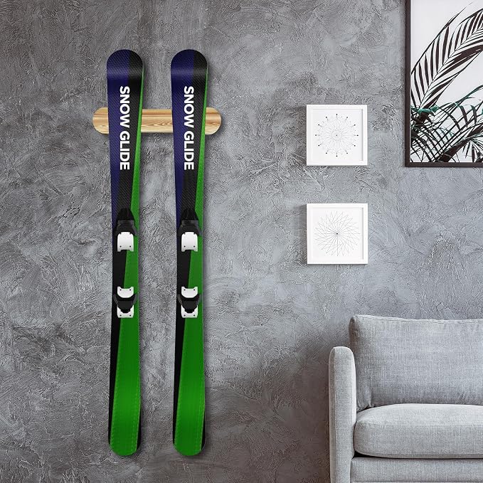 Wooden Ski & Snowboard Wall Mount Horizontal, Skateboard Wall Rack with Screws, Snowboard Display Stand, Indoor Snowboard Storage for Room, Garage (1, charcoal color)