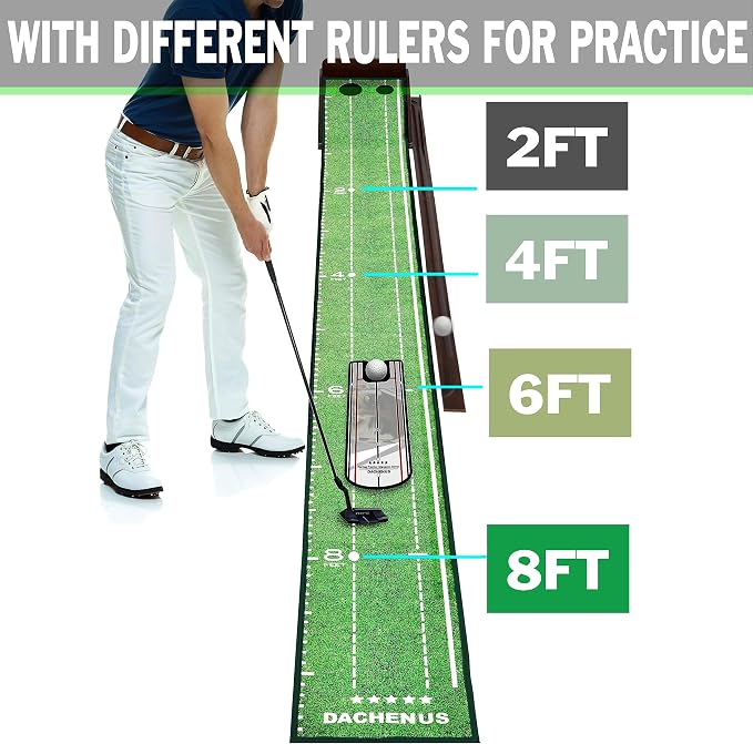 Dachenus Putting Green Indoor Mat Outdoor Golf Putting Mat with Automatic Ball Return - Ideal for Home, Office, and Outdoor Use