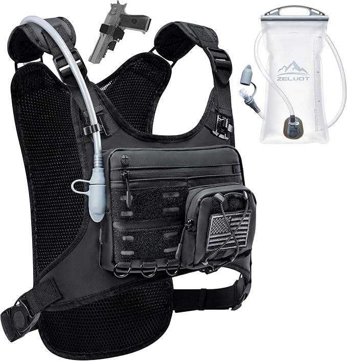 Zelvot Running Vest with 2L Water Bladder, Hydration Backpack, U.S. Design Patent, Lightweight Hydration Pack with Gear Holder, Reflective Chest Pack for Men Women for Marathon