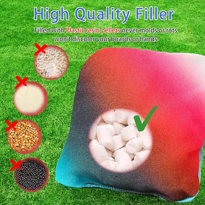 EunHo Double Sided Set of 8 Cornhole Bags Regulation Size & Weight Sticky and Slick Professional Corn Hole Bean Bags Multicolored
