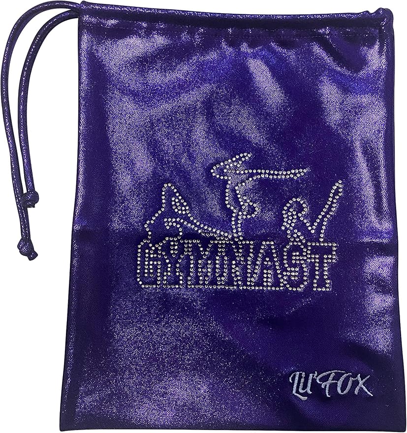 LIL'FOX 8"x10" Drawstring Gymnastics SMALL GRIP BAG 26x20cm - Lightweight Bag for Personal Equipment - Shiny Foil Rhinestones