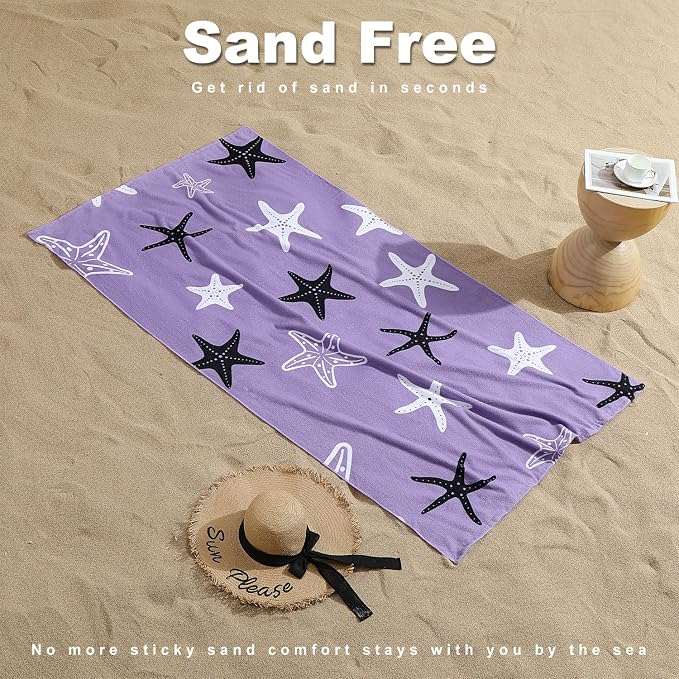 Jessy Home Microfiber 4 Pack Beach Towel Set, 40x70in Oversized Beach Towel, Quick-Dry Sand-Free Highly Absorbent Swim Towel, Soft Pool Towel, Marine Mixed Prints of Starfish & Sea Turtle for Vacation