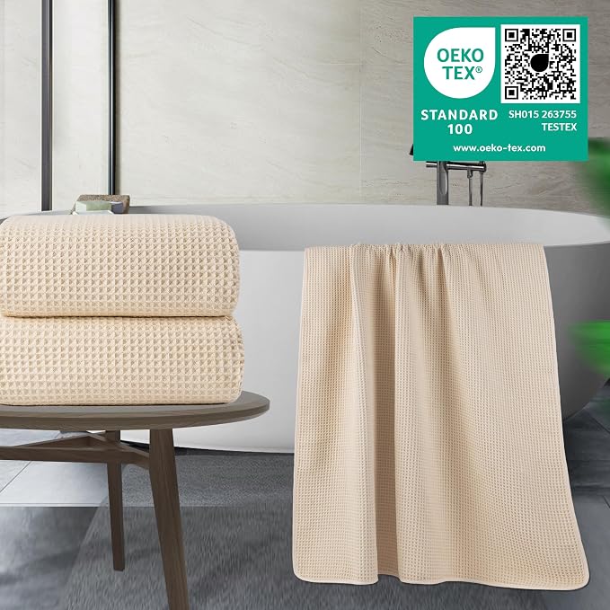 POLYTE 430 GSM Microfiber Quick Dry Lint Free Bath Sheet, 70 x 35 in, Set of 2 (Waffle Weave)