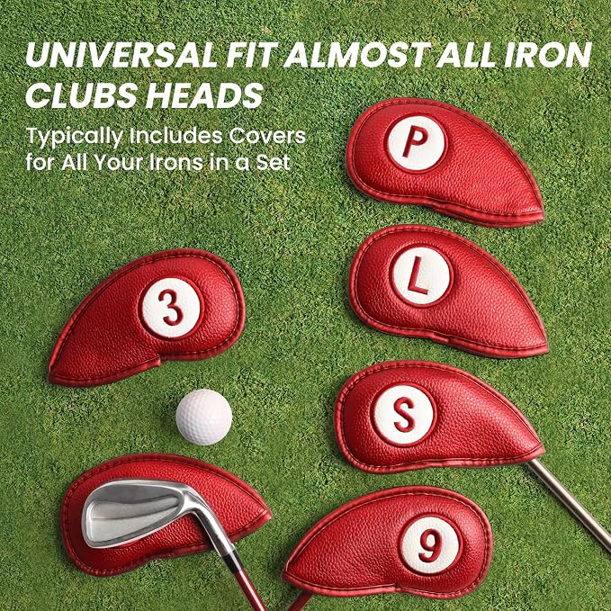 FINGER TEN Magnetic Golf Iron Headcovers Value 11 Pack, Durable PU Leather with Embroidered Numbers for Easy Identification, Multiple Colors Available Fits Most Iron Clubs