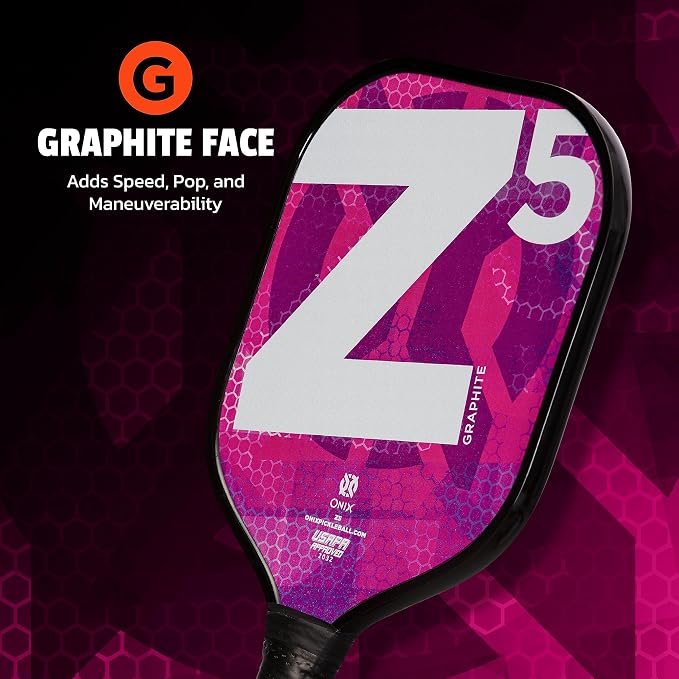 Onix Graphite MOD Z5 Carbon Fiber Pickleball Paddle with Wide-Body Shape. Honeycomb Core, Graphite Face & Cushion Comfort Pickleball Paddle Grip