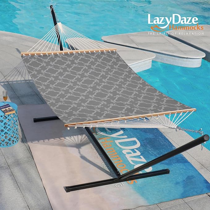 Lazy Daze Hammocks Quick Dry Hammock with Spreader Bar Textliene Fabric Double 2 Person Hammock with Chains Outdoor Patio Poolside Backyard Beach 450 lbs Capacity, Four Leaf Clover