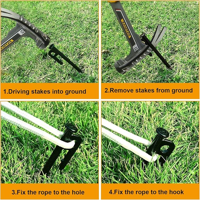 ABuff 12 Pcs 16 Inch Tent Stakes Heavy Duty Metal Tent Pegs, Camping Steel Tent Stakes for Unbreakable and Inflexible Camping Backyard Rocky Ground