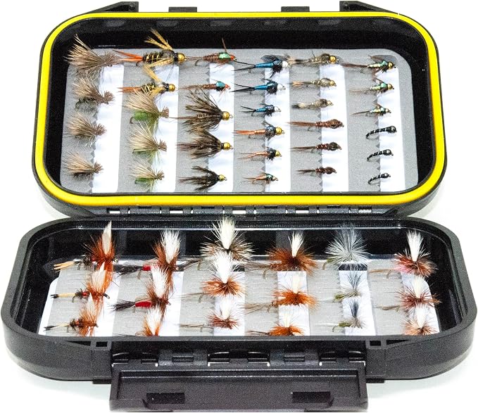 24/36/50/66 Premium Hand Tied Fly Fishing Flies Assortment | Waterproof Fly Boxes | Dry, Wet, Nymphs, Streamers, Wooly Buggers, Terrestrials | Trout, Bass Lure Set, Kit, Gift