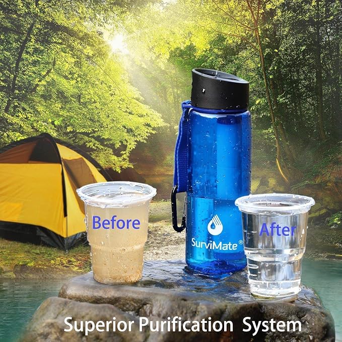 SurviMate Black and Blue Filtered Water Bottles