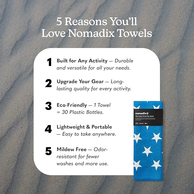 Nomadix Original Towel - Perfect for Beach, Pool, Travel, Camping, Yoga - Made with Recycled Materials - Super Absorbent - Sand Resistant - American Flag - 72.5x30