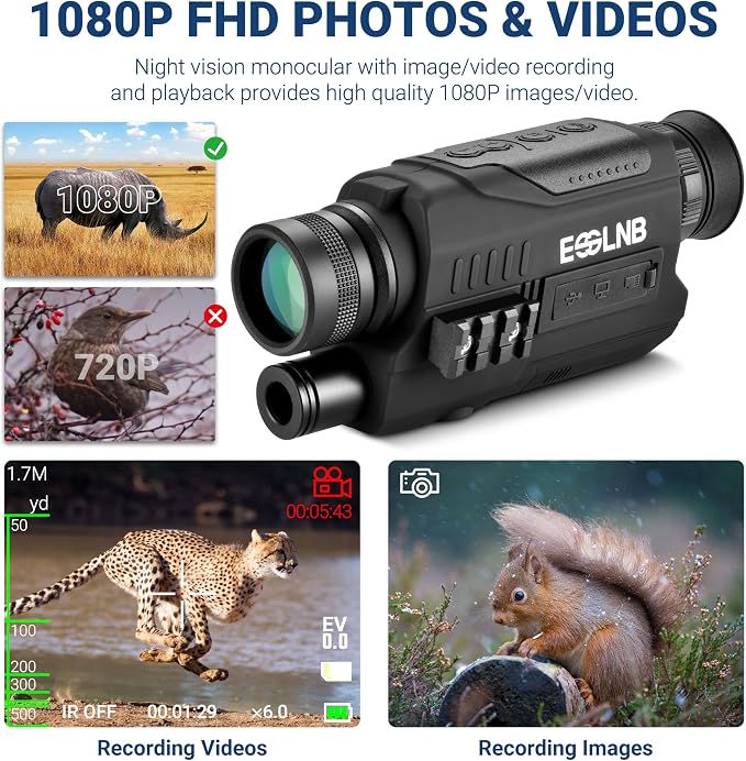 ESSLNB Night Vision Monocular, 6x32 Night Vision Infrared Monocular, Portable Digital Night Vision Scopes for Day & Night Camping, Surveillance, 1080P Full HD Photo & Video