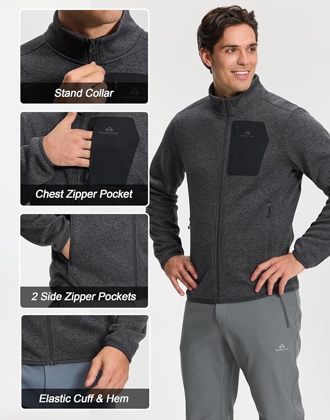 Pioneer Camp Men's Fleece Jackets Full Zip Lightweight Winter Warm with Zipper Pockets Athletic Camping Outwear Coat