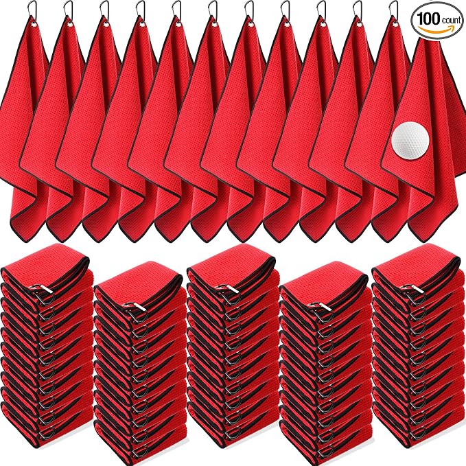 Batiyeer Golf Towels Bulk for Bags, 16"x16" Microfiber Waffle Pattern Golf Towel with Clip for Tournament, Club, Fitness