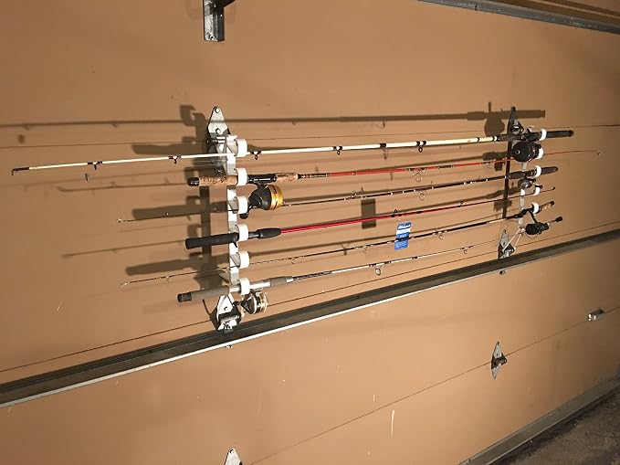 Storage Rack for Garage Doors with Hooks for Fishing Rods, Kayak Paddles and More