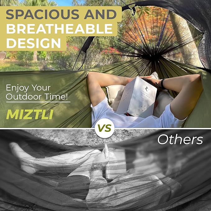 Miztli Camping Hammock Portable Tent-Like Double/Single Hammock with Spacious Net for Indoor & Outdoor