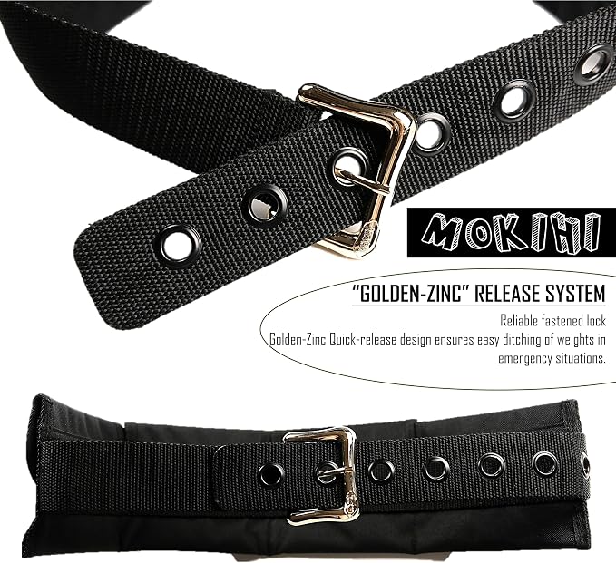 Pro Scuba Diving Weight Belt with 4 Pockets, Quick Release Buckle, Adjustable Waist 115cm, Lead Protection, Heavy-Duty for Scuba, Freediving, Spearfishing