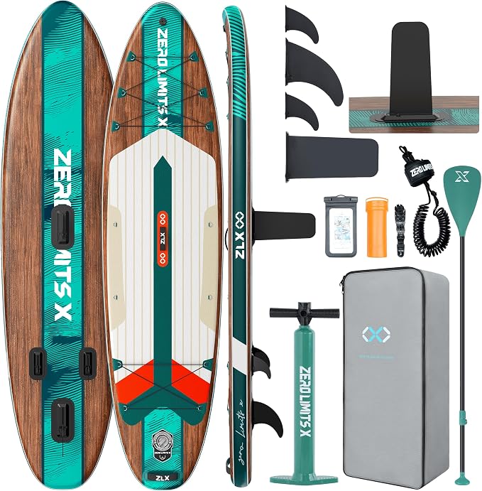 ZLX Inflatable Stand Up Paddle Board, 10'6" SUP Non-Slip Stable Deck Pad, Unique Center Fin, Premium Accessories, Paddleboard for Adults, Beginners, All Skill Levels