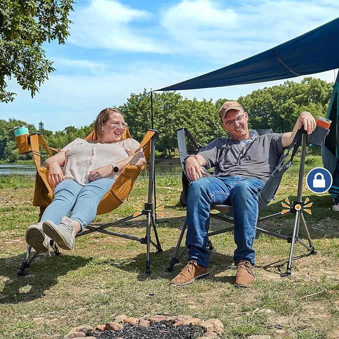 TIMBER RIDGE Oversized Hammock Camping Chair, Swinging Chair with Adjustable Back and Seat Height, Portable Folding Rocking Chair for Outdoor Lawn, Backyard and Patio, Supports 400lbs, Blue, 2 Pack
