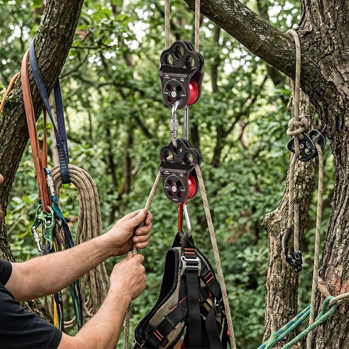 Climbing Pulley, 30KN Hitch Climber Pulley Equipment Dual Bearing for Rigging Hauling Arborist Tree Climbing