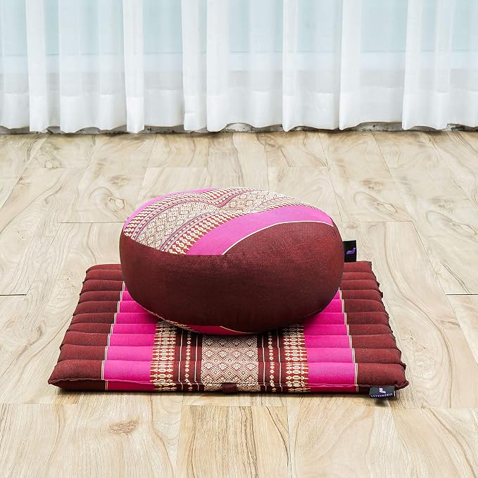 Leewadee Meditation Cushion Set – 1 Small Zafu Yoga Pillow and 1 Small Roll-Up Zabuton Mat Filled with Kapok