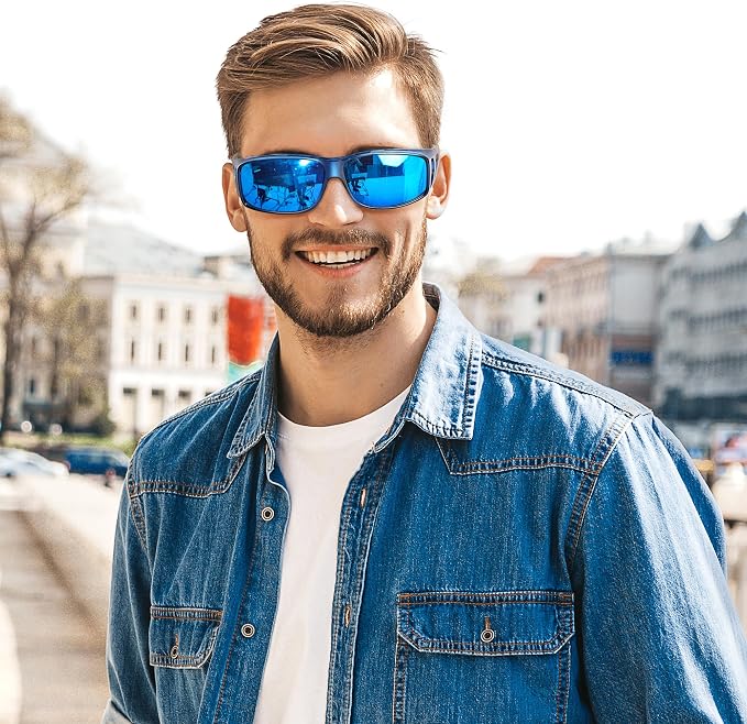 URUMQI Polarized Sunglasses Fit Over Glasses for Men Women, Wraparound Sun Glasses UV400 Protection for Driving Fishing