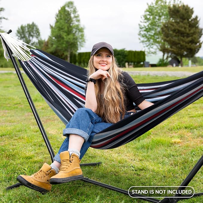 SUNCREAT Hammocks Outdoor Camping Double Hammock, Extra Large 2 Person Hammock for Camping, Navy & Red