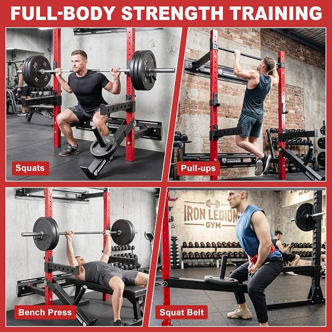 Fitvids Wall Mounted Power Rack Squat Stand, 1000 Pound Capacity for Home and Garage Gym with J-Hooks,Squat Lever Arm, Multiple Size and Colors