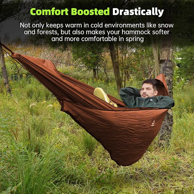 Hammock Underquilt for Camping - Full Length Orange Lightweight Warm Quilt for 3-4 Seasons (41-68°F) - Soft & Durable for Hiking, Backpacking, Beach, Travel - Holds Up to 500lbs