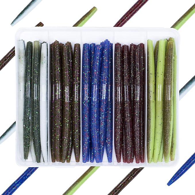 4"/5" Senko Worms Kit, Salt Impregnated Soft Plastic Lures | 30/50/78/100 Wacky Worms for Bass Fishing, Freshwater & Saltwater Applications,Artificial fishing bait