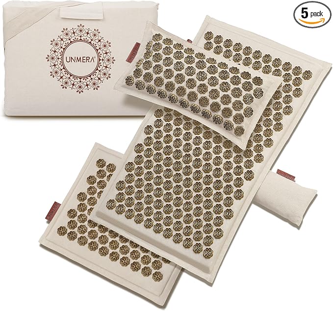 UNMERA Acupressure Mat and Pillow Set,Natural Premium Linen & Coconut Fiber Filling,for Back/Neck Pain Relief, Sciatic, Headache and Muscle Relaxation, Comes with Carrying Bag
