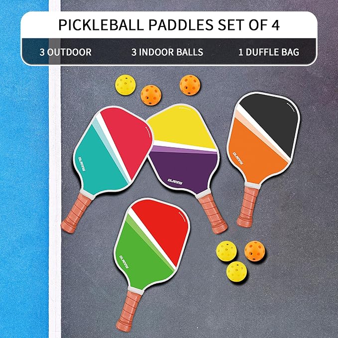 OLANNY Graphite Pickleball Paddles Set- Premium Rackets Fiber Face & Polymer Honeycomb Core Pickleball Set Includes Pickleball Paddles + Pickleball Balls+ Replacement Soft Grip + 1 Bag