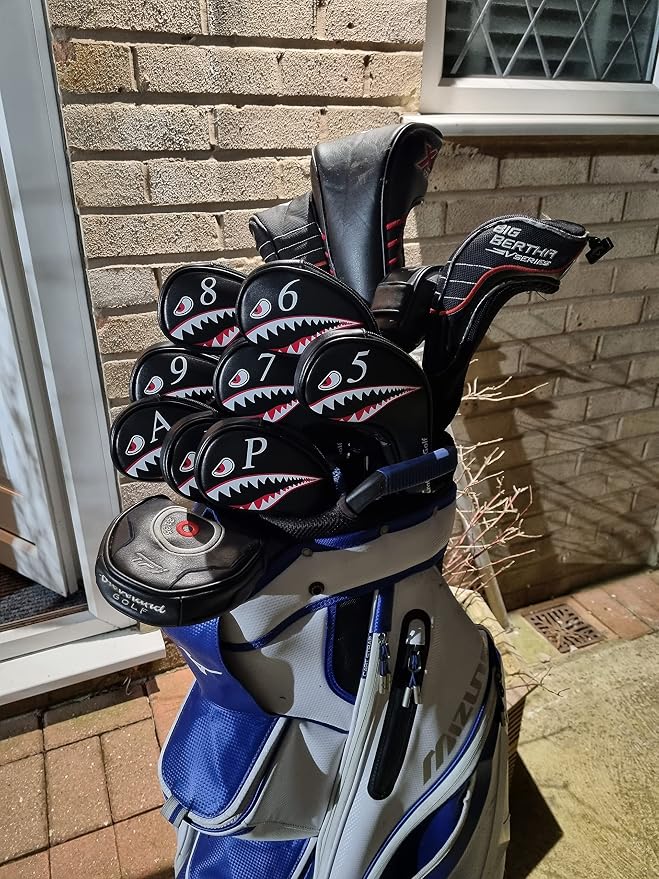 10pcs/Set Shark Golf Club Iron Head Covers Headcover with No. on Both Sides Suitable for Right and Left Handed Golfer Zipper Closure