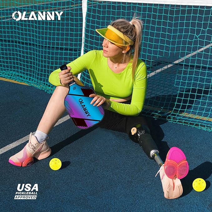 OLANNY Graphite Pickleball Paddles Set- Premium Rackets Fiber Face & Polymer Honeycomb Core Pickleball Set Includes Pickleball Paddles + Pickleball Balls+ Replacement Soft Grip + 1 Bag