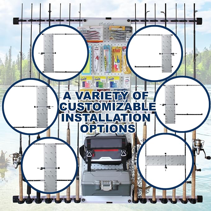 Rush Creek Creations - Fishing Rod Holder for Garage, Fishing Pole Rack Wall Mount & Tackle Storage, No Limit Vertical Fishing Rod Rack Holder, Modular Wall Unit, Fishing Pole Rods Rack