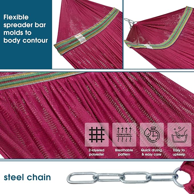 Tranquillo Adjustable Hammock Stand, Collapsible Camping Hammock with Stand, 600 lbs Capacity Hammock Stand for 2 Persons, Foldable Sturdy Noiseless Stand for Active Life Carry Bag Included, Red