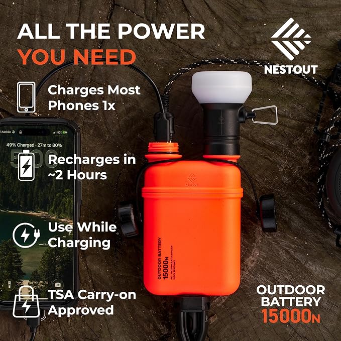 ELECOM NESTOUT Rugged Power Bank, 15000mAh Outdoor Charger, 32W USB-C Fast Charging PD, Waterproof IP67, Durable Shockproof, Battery Pack for iPhone Tablet Hiking Travel Camping (Orange, 15000mAh)