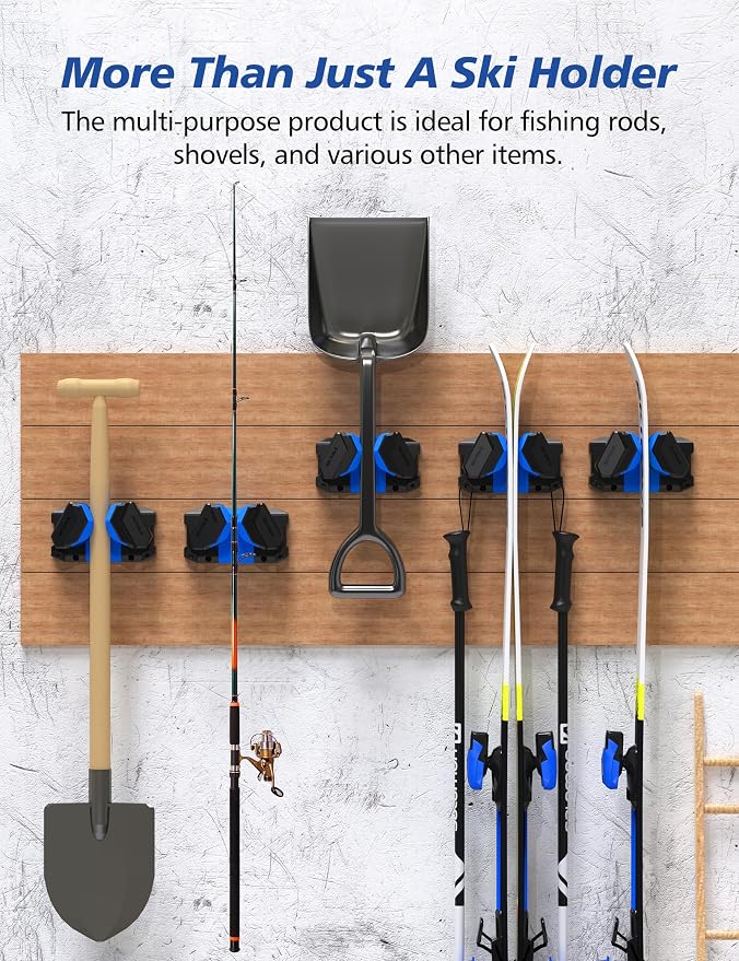 Skifavs Ski & Snowboard Wall Rack, Ski Wall Mount & Ski Rack Wall Mount for Garage Space-Saving, Winter Gear Organizer, Fits Any Ski or Snowboard, Nonslip Ski Holders, Garage Organization, 4 Pack