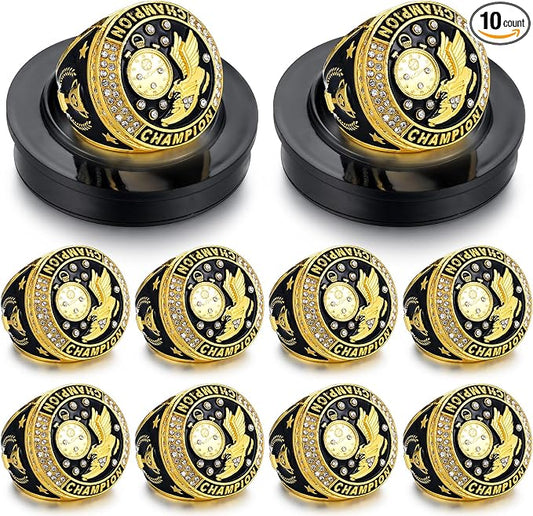 Highergo 10 Pcs Basketball Softball Baseball MVP Dancer Champion Trophy Ring with Display Stand Star Football Soccer Volleyball Golf Cheerleading Bowling Track Field