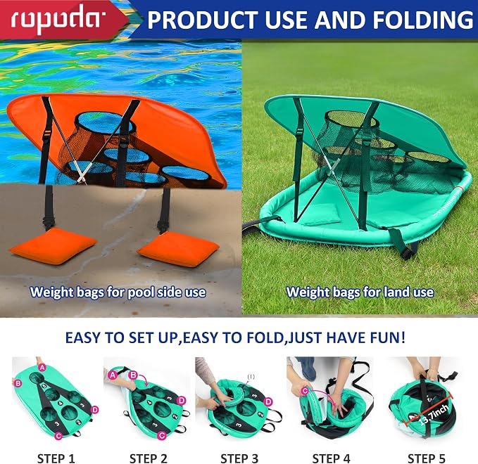 ropoda Pool Cornhole Board Set, 3ft x 2ft Corn Hole Games for Adults, Cornhole Set Floating, Pool Games for Adults, Water and Land Dual-Purpose, Easy Setup, Beach Toys for Family(Orange and Green)
