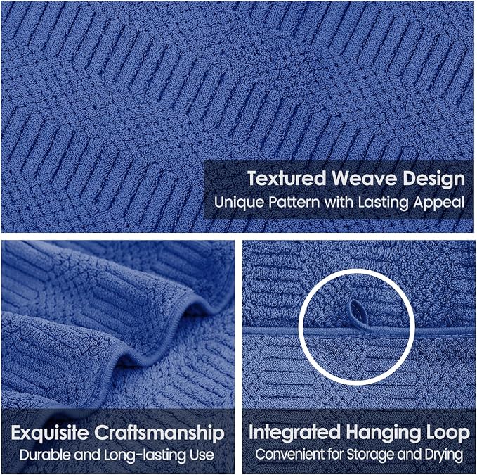 JML Microfiber Bath Towels, Large Bathroom Towel 2 Pack (30" x 60"), Oversized, Soft, Super Absorbent and Fast Drying, Multipurpose Use for Sport, Fitness, Yoga, Diamond Cross Grid Navy