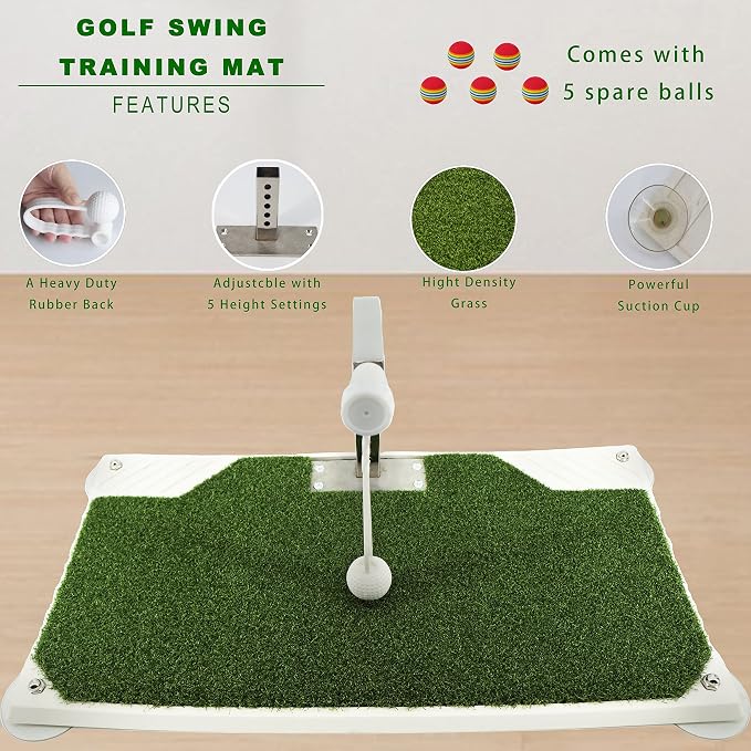 Golf Swing Trainer - Golf Training Equipment with 5 Height Adjustments - Iron and Club Practice Simulator in Home & Indoor - Portable Golf Swing Practice Mat, True Impact