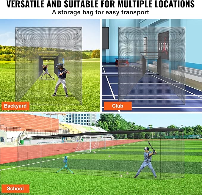 VEVOR Baseball Batting Cage,Professional Softball Baseball Batting Hitting Training Net,Heavy Duty Enclosed PE Practice Portable Pitching Cage Net&Carry Bag,for Backyard,Field,Indoor&Outdoor