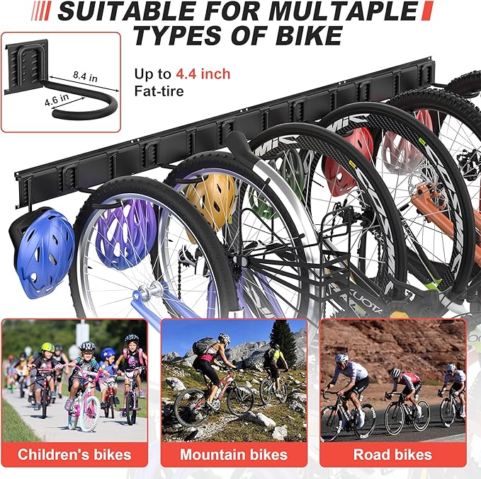 Ultrawall Bike Storage Rack, Wall Mount Bicycle Rack Vertical Bike Hanger for Garage, Home, 6 Bike Racks & 6 Helmet Hooks, Holds Up To 660lbs