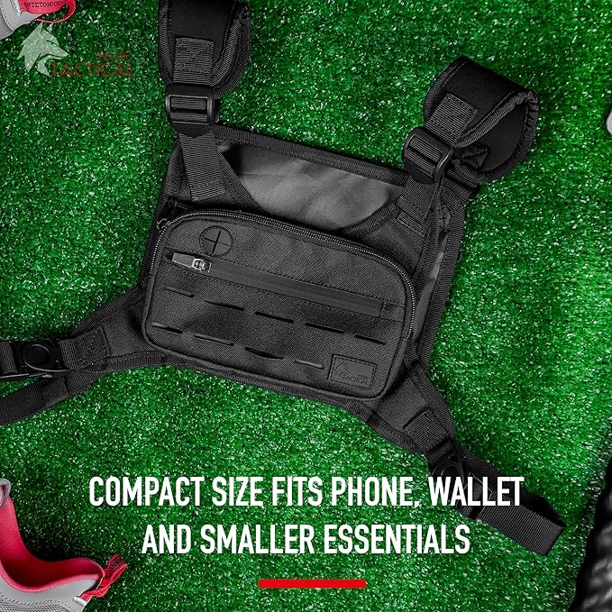 WOLF TACTICAL Men Chest Pack - Lightweight Running Vest, Water Resistant, Black